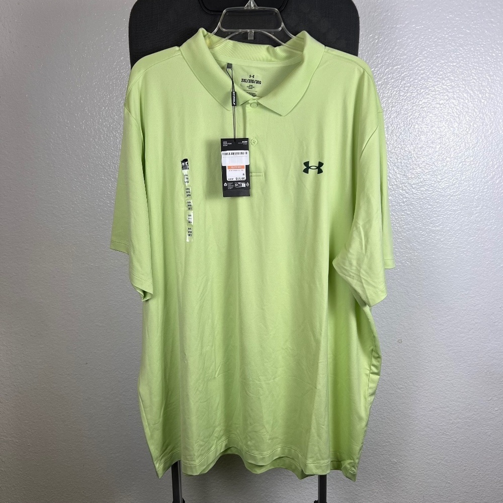 NWT Men Under Armour Tech UA Golf Polo Shirt Lime Green Performance Loose Fit